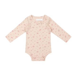 Organic Cotton Fine Rib Long Sleeve Bodysuit - Simple Flowers Egret – Jamie  Kay USA