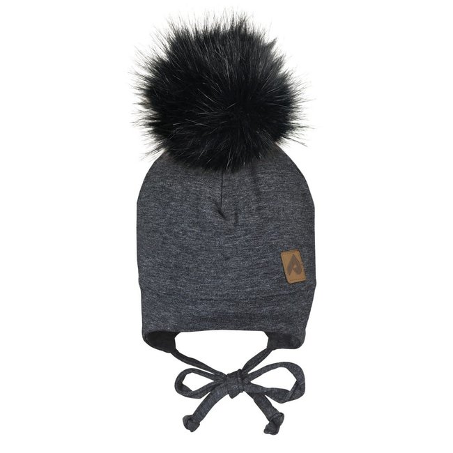 Perlimpinpin Perlimpinpin - Fleece Lined Pompom Hat, Heather Black