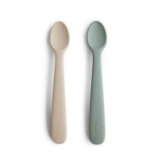 Mushie Mushie - Pack of 2 Silicone Spoons, Cambridge Blue/Shifting Sand
