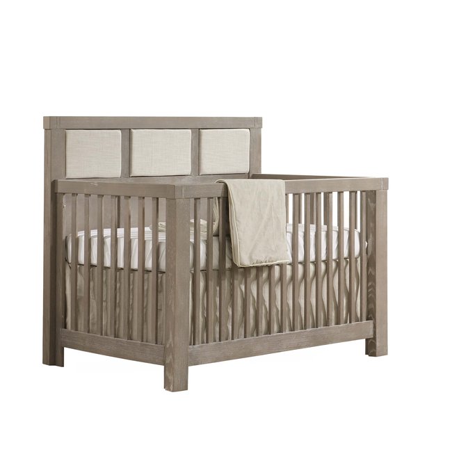 Natart Juvenile Natart Rustico - 5-in-1 Convertible Crib With Upholstered Pannel, Talc Linen Weave