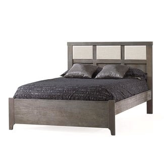 Natart Juvenile Natart Rustico - Double Bed with Low Profile Footboard and Upholstered Panel, Talc Linen Weave