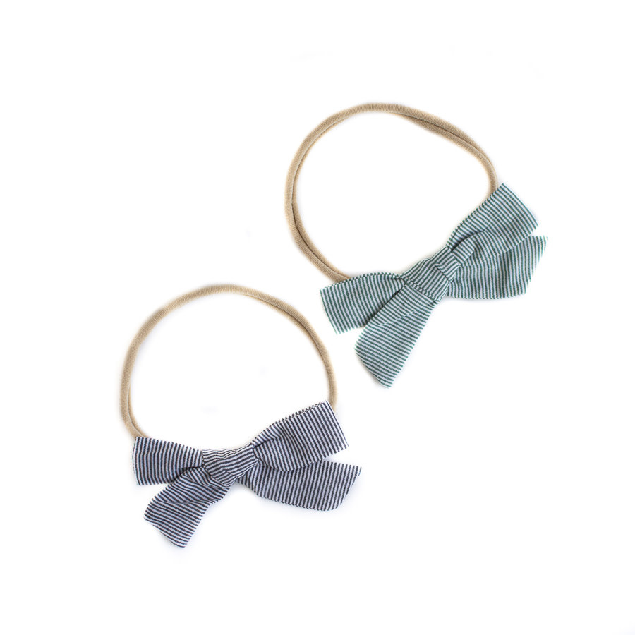 Green and white stripe baby girl Bow headband