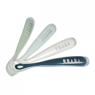 Béaba Beaba - Pack of 4 Silicone Spoons 1st Stage, Peacock