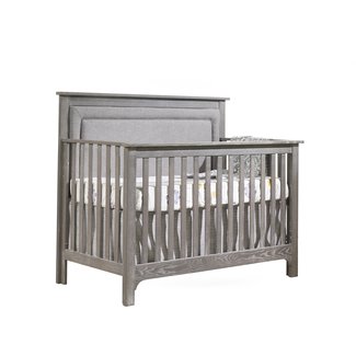 Natart Juvenile Nest Emerson - 5-in-1 Convertible Crib with Upholstered Panel, Fog Linen Weave