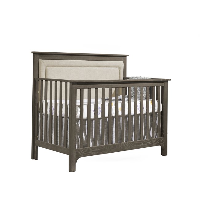 Natart Juvenile Nest Emerson - 5-in-1 Convertible Crib with Upholstered Panel, Talc Linen Weave