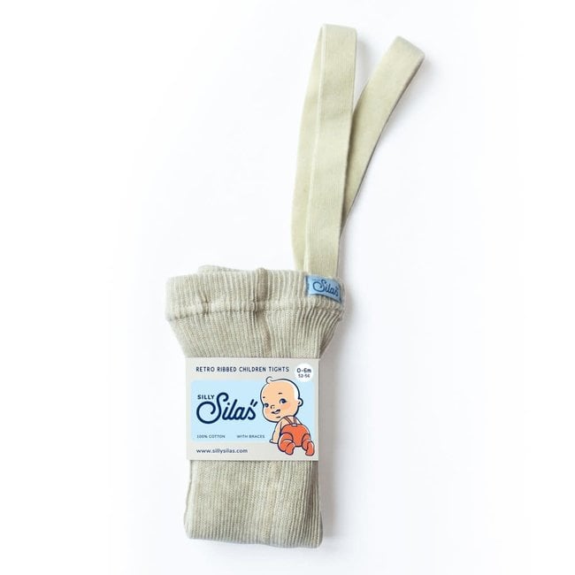 Silly Silas - Ribbed Footed Tights with Braces, Cream - Charlotte et Charlie