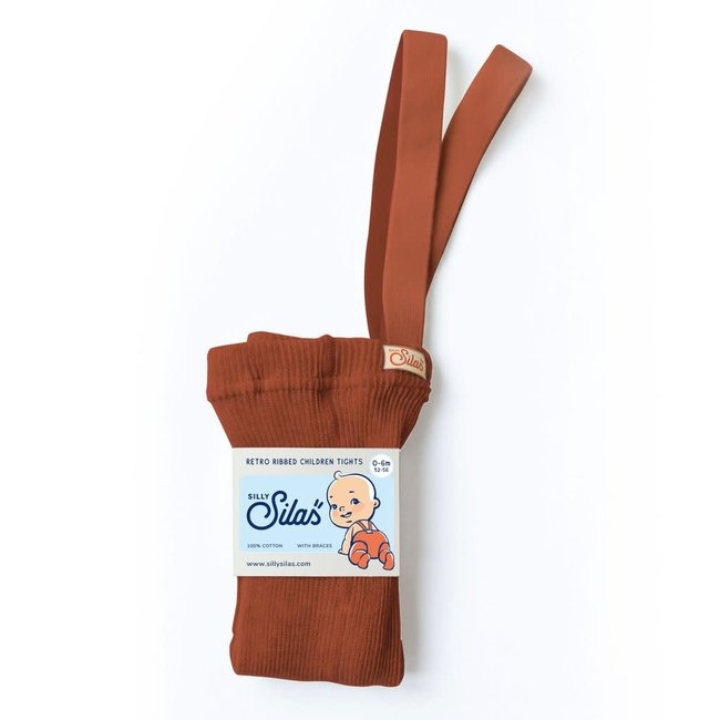 Silly Silas Silly Silas - Ribbed Footed Tights with Braces, Cinnamon
