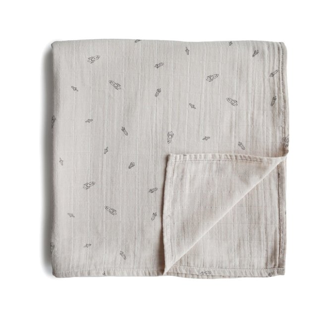 Mushie Mushie - Muslin Swaddle Blanket Organic Cotton, Rocket Ship