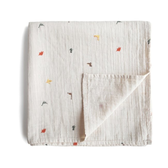 Mushie Mushie - Muslin Swaddle Blanket Organic Cotton, Dinosaurs