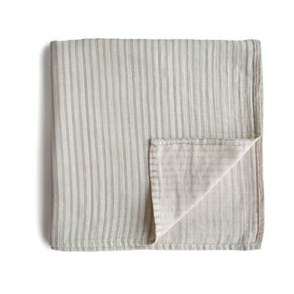 Mushie Mushie - Muslin Swaddle Blanket Organic Cotton, Sage Stripe