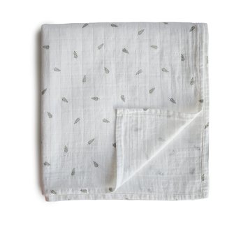 Mushie Mushie - Muslin Swaddle Blanket Organic Cotton, Leaves