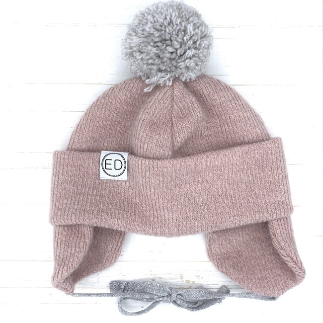 ED Design ED Design - Junior Heather Hat with Ears Pink, Grey Pompom