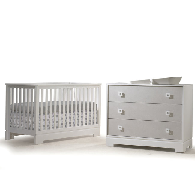 Natart Juvenile Tulip Olson - Convertible Crib and 3 Drawer XL Dresser Set, White-Mosaic