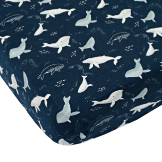 Loulou Lollipop Loulou Lollipop - Bamboo Fitted Crib Sheet, Blue Whales