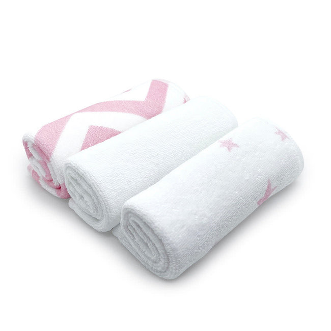Kushies Kushies - Pack of 3 Washcloths, Chevron Pink Star