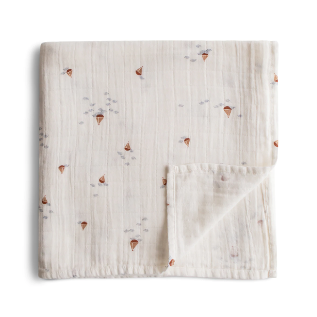 Mushie Mushie - Muslin Swaddle Blanket Organic Cotton, Boats