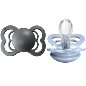 BIBS BIBS - Pack of 2 Supreme Silicone Pacifiers, Iron/Baby Blue