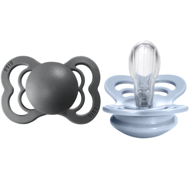 BIBS BIBS - Paquet de 2 Suces Suprême en Silicone, Fer/Bleu Bébé