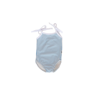 Les petites natures Les petites natures - Tie-strap One-piece Swimsuit, Stripe Vista Blue, 0-3 months