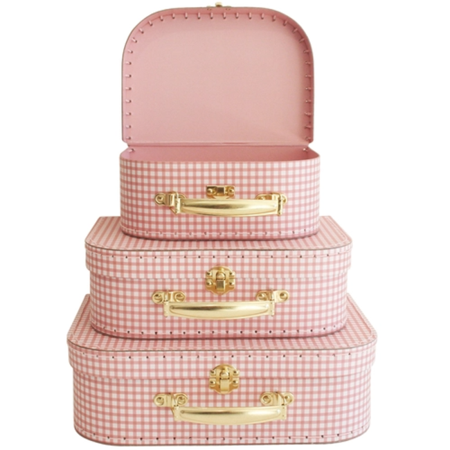 Alimrose Alimrose - Set of 3 Suitcases, Pink Gingham