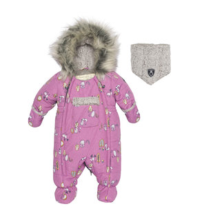 deux par deux Deux par Deux - One-Piece Car Seat Footed Snowsuit, Pink Woodland Animals, 6 months