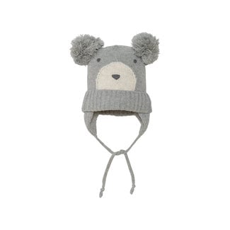 deux par deux Deux par Deux - Bear Winter Hat with Pompoms, Grey