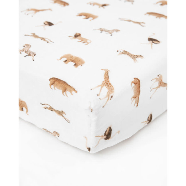 Little Unicorn Little Unicorn - Organic Cotton Muslin Crib Sheet, Jungle Animals
