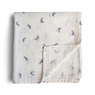 Mushie Mushie - Muslin Swaddle Blanket Organic Cotton, Whales