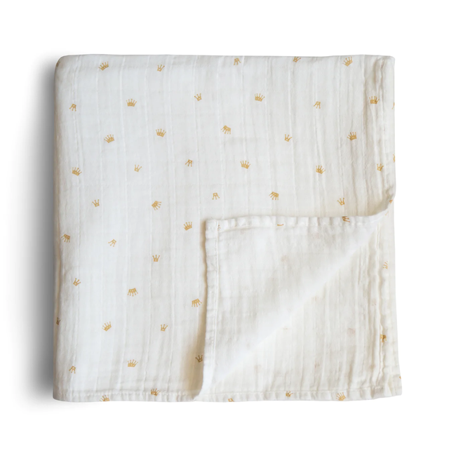 Mushie Mushie - Muslin Swaddle Blanket Organic Cotton, Crowns