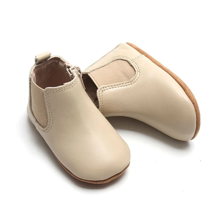 Consciously Baby Soft Sole Waxed Leather Chelsea Boot Bone Charlotte et Charlie