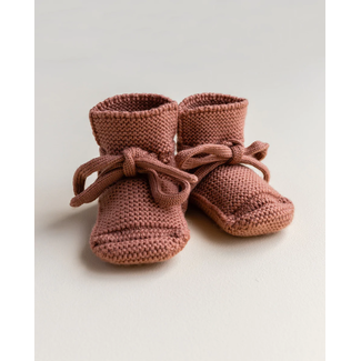 Hvid Knitwear Hvid Knitwear - Merino Wool Booties, Brick, 0-9 months