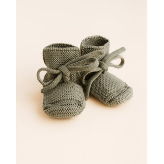 Hvid Knitwear Hvid Knitwear - Merino Wool Booties, Artichoke, 0-9 months