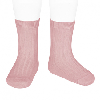 Condor Condor - Chaussettes Courtes Côtelées, Basic Rose Pâle