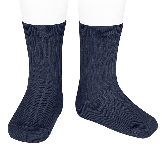 Condor Condor - Chaussettes Courtes Côtelées, Basic Bleu Marin