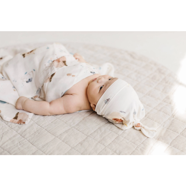 Loulou Lollipop Tencel Top Knot Beanie, Cozy Forest, 06 months