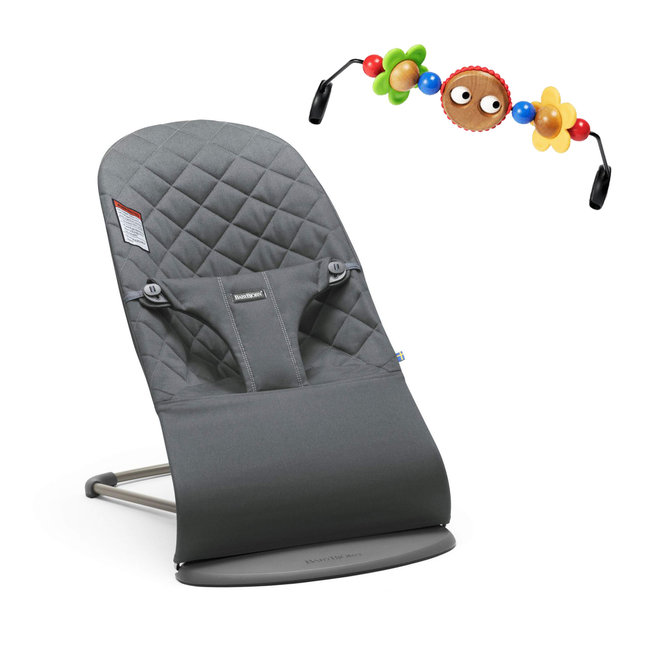 BabyBjörn BabyBjörn - Bouncer Bliss and Wooden Toy Bar Bundle, Coton Anthracite