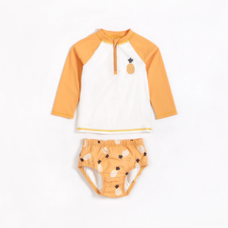Petit Lem Petit Lem - Rashguard Top and Swim Diaper Set, Pineapple