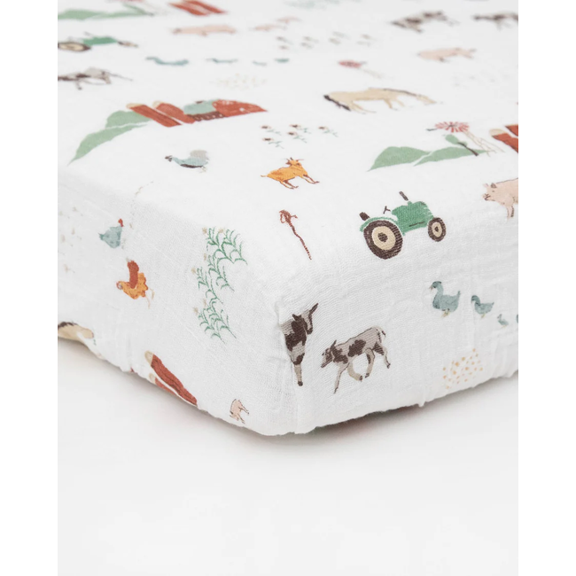 Little Unicorn Little Unicorn - Organic Cotton Muslin Crib Sheet, Farmyard