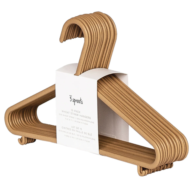 3 sprouts 3 Sprouts - Pack of 15 Wheat Straw Kid's Hangers, Brown