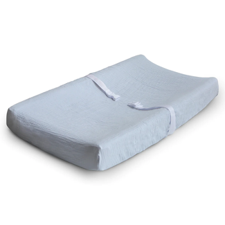 Mushie Mushie - Muslin Cotton Changing Pad Cover, Baby Blue