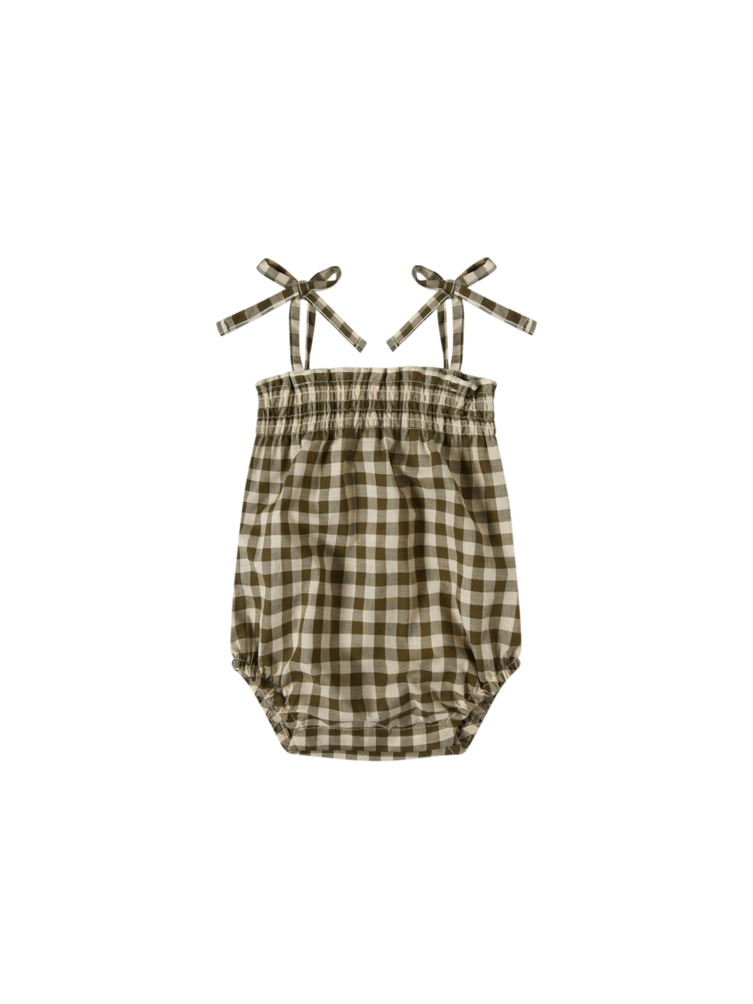 Organic Zoo - Spaghetti Onesie, Olive Gingham - Charlotte et Charlie