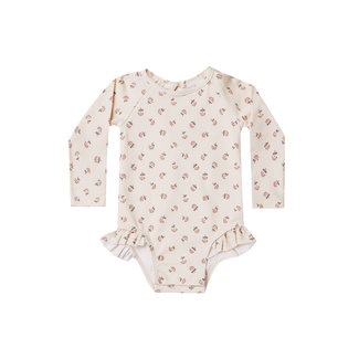 Quincy Mae Quincy Mae - Long Sleeve Swimsuit, Ivory Daisy