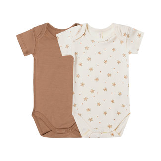 Quincy Mae Quincy Mae - Set of 2 Short Sleeve Onesies, Clay and Dotty Floral