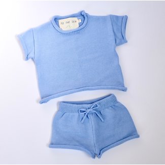 To the sea To the sea - Cotton T-shirt and Shorts Set, Ocean Blue