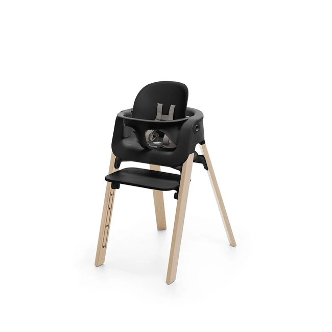 Stokke Stokke Steps - High Chair, Natural Legs, Black Baby Set and Seat