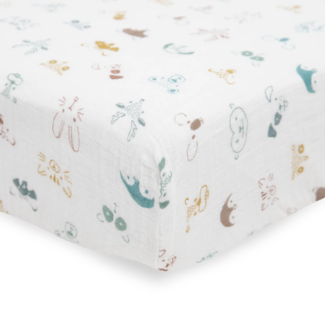 Little Unicorn Little Unicorn - Organic Cotton Muslin Crib Sheet, Animal Crowd