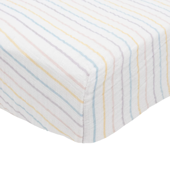Little Unicorn Little Unicorn - Organic Cotton Muslin Crib Sheet, Unicorn Stripes