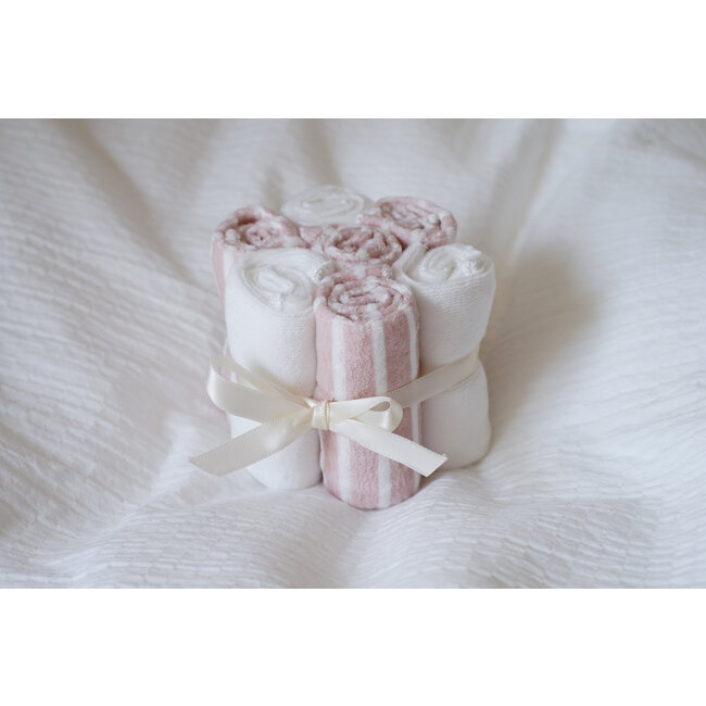 Bouton Jaune Bouton Jaune - Set of 7 Velvet Ratine Washclothes, Pink Stripes