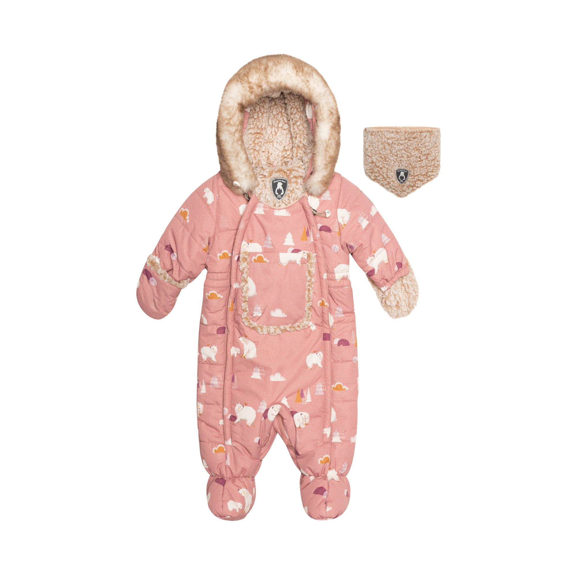 Deux par Deux One Piece Car Seat Footed Snowsuit Pink Bears