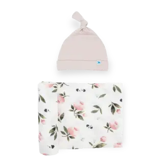 Little Unicorn Little Unicorn - Stretch Knit Swaddle and Hat Set, Watercolor Rose